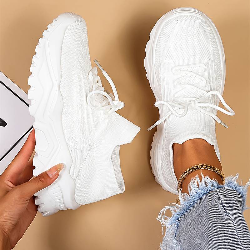 Ortopedyczne Sneakersy na Platformie Dzianina Podparcie Komfort