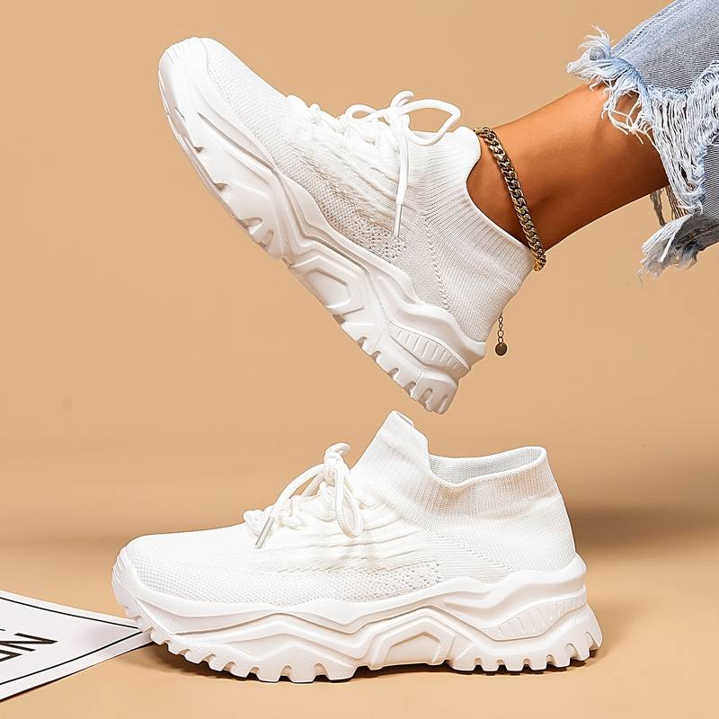 Ortopedyczne Sneakersy na Platformie Dzianina Podparcie Komfort