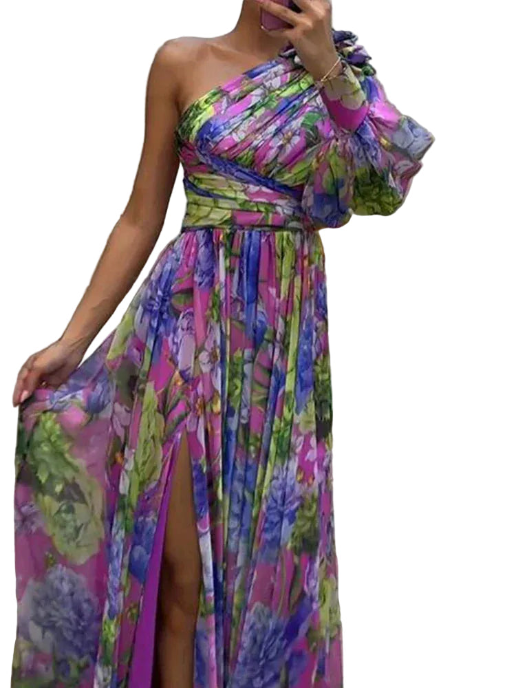 Asymetryczna Sukienka Maxi Damska Na Jedno Ramię