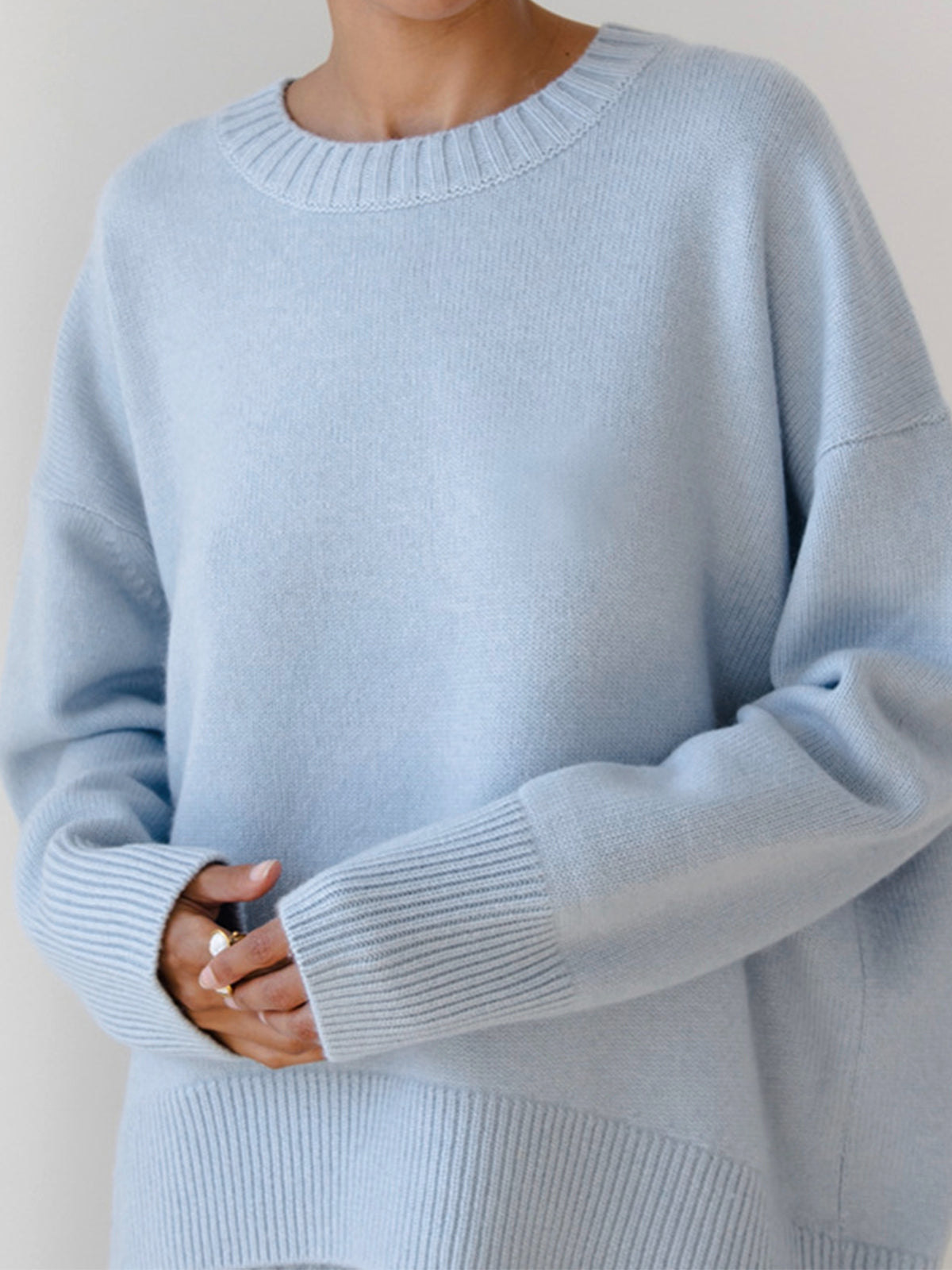 Sweter Oversize Okrągły Dekolt Dzianinowy Lato
