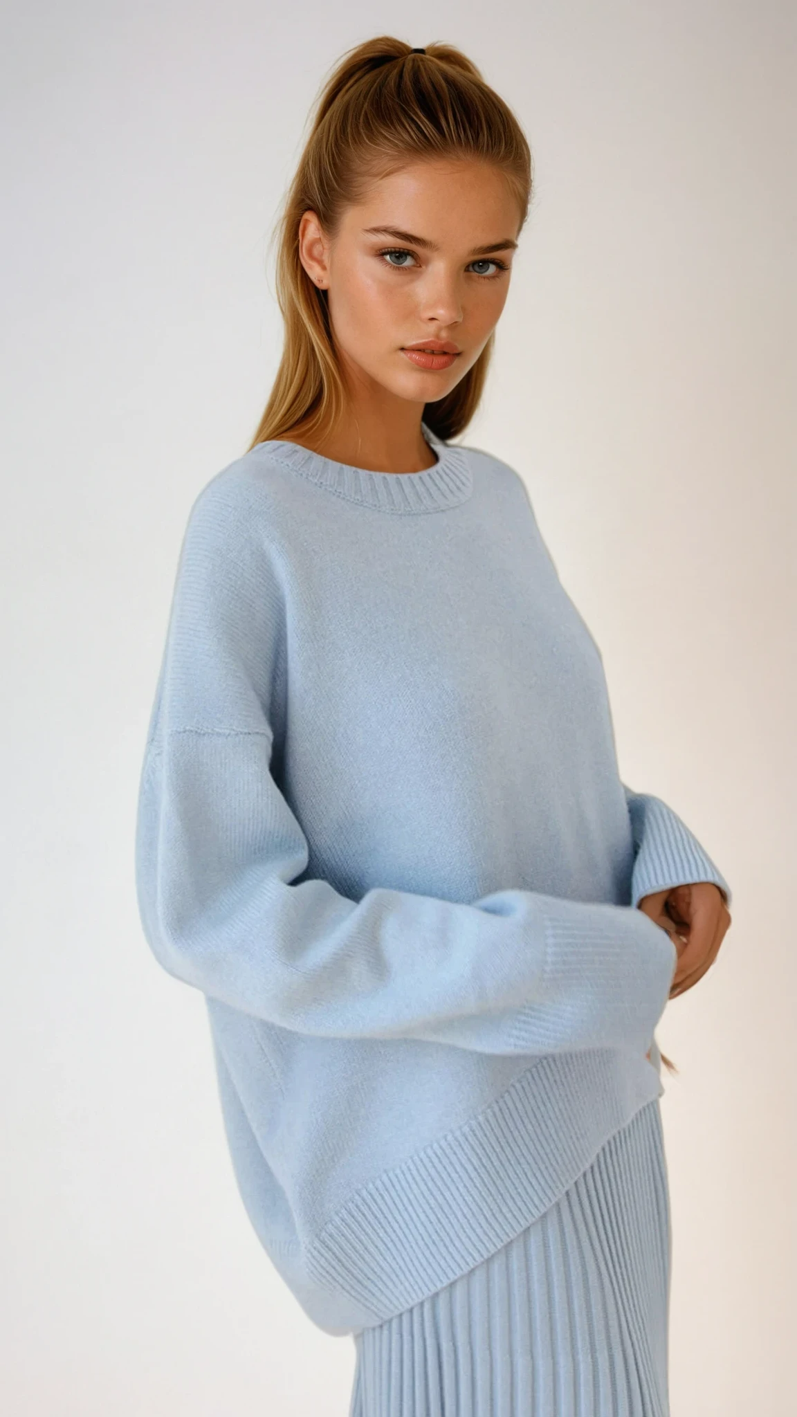 Sweter Oversize Okrągły Dekolt Dzianinowy Lato