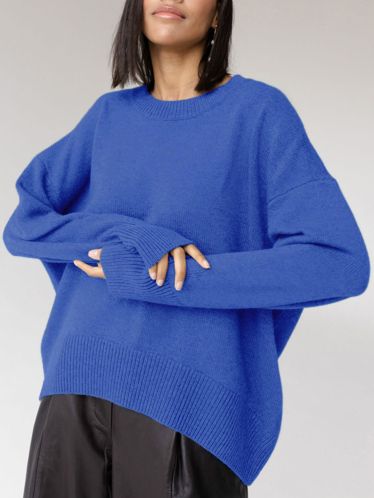 Sweter Oversize Okrągły Dekolt Dzianinowy Lato