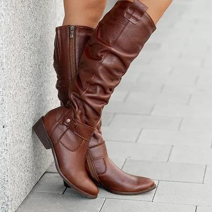 Beżowe Damskie Botki Kowbojki Western - Haftowana Cholewka, Nosek w Szpic, Obcas Typu Słupek