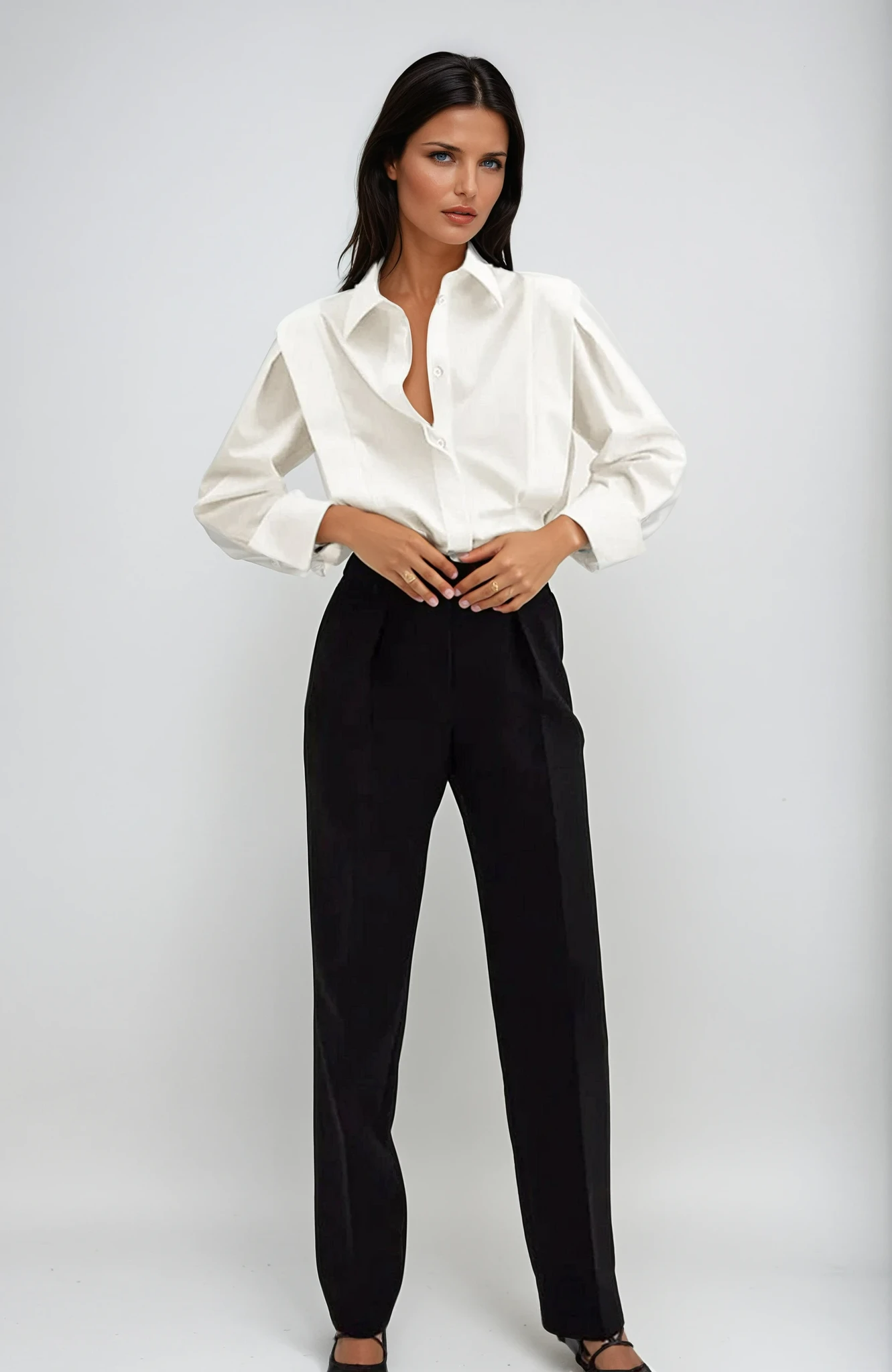 Koszula Bawełniana Klasyczny Kołnierzyk Długi Rękaw Dopasowana