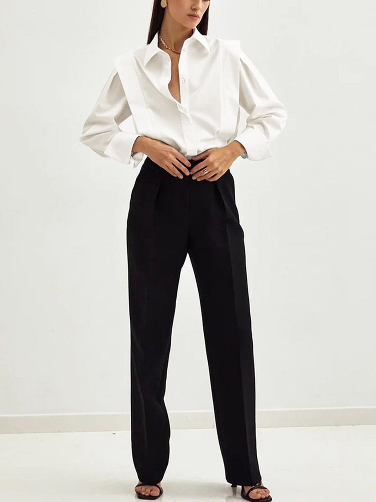 Koszula Bawełniana Klasyczny Kołnierzyk Długi Rękaw Dopasowana