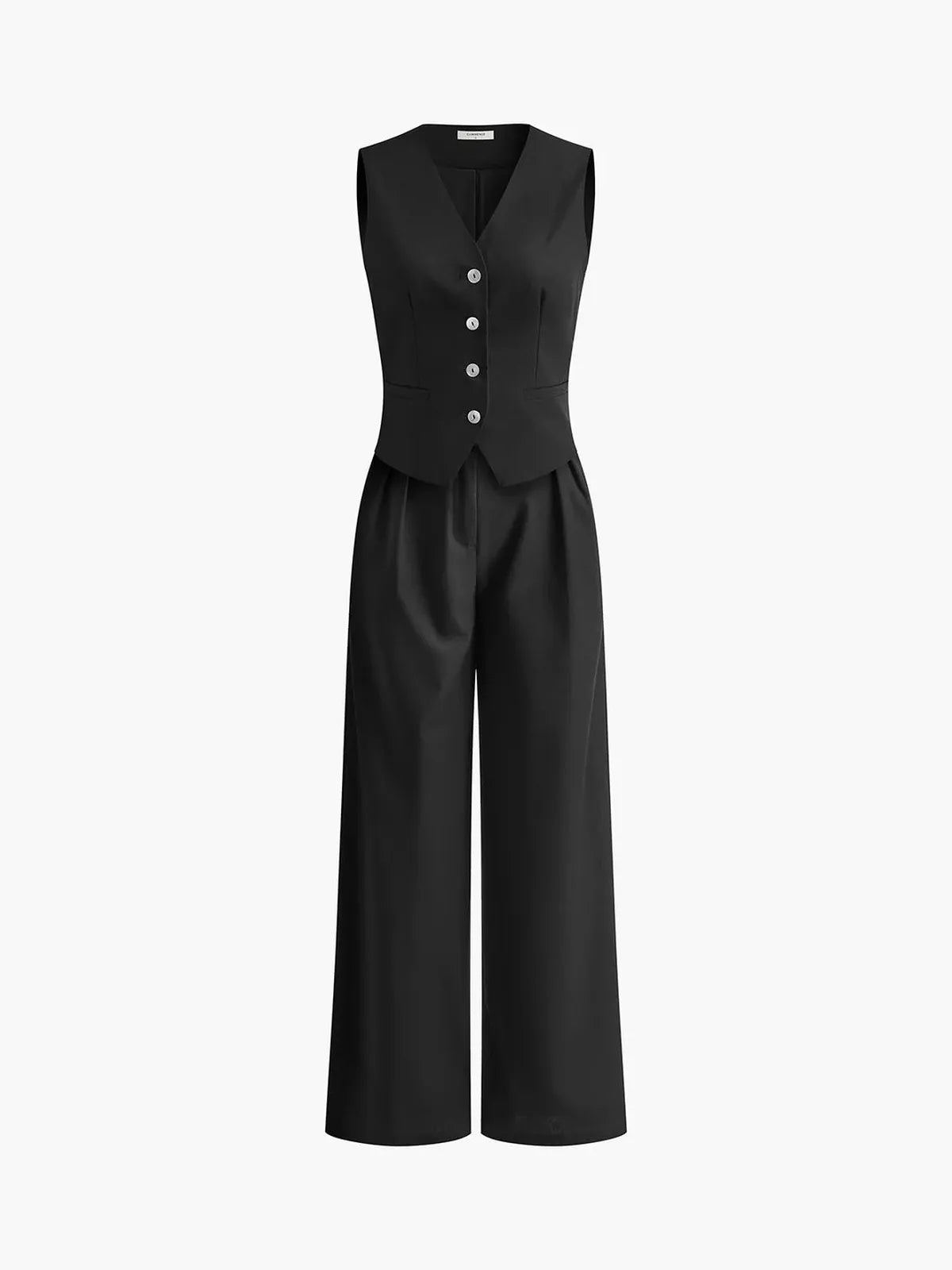 Komplet Lniany Kamizelka Spodnie Szerokie Nogawki Letni