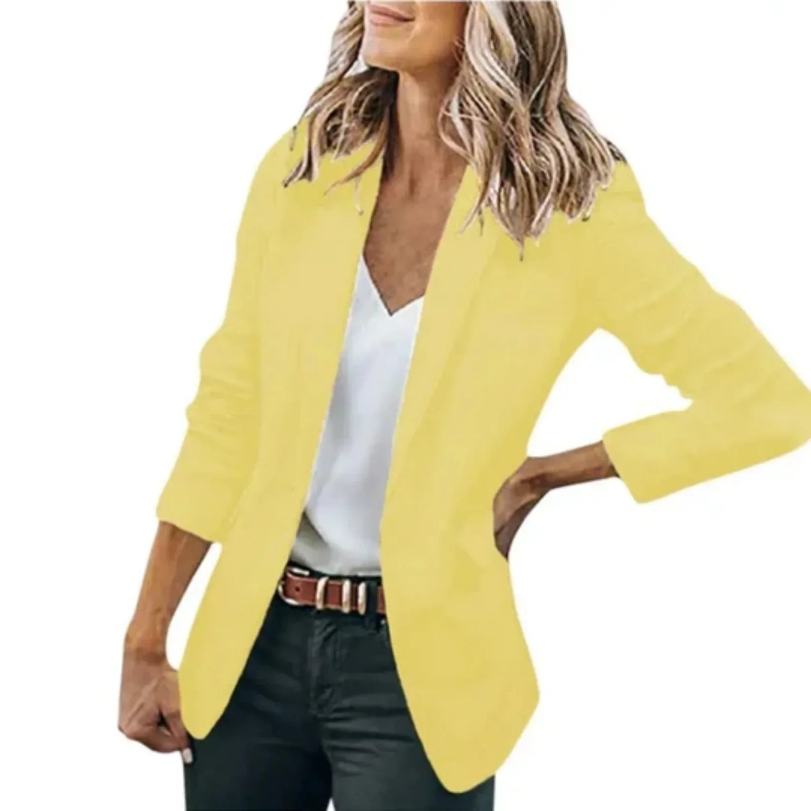 Damska Dopasowana Marynarka Casual - Krój Slim Fit, Klasyczne Klapy, Strukturalne Ramiona