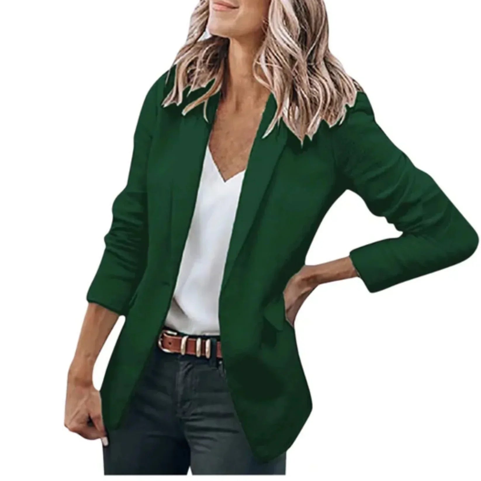 Damska Dopasowana Marynarka Casual - Krój Slim Fit, Klasyczne Klapy, Strukturalne Ramiona