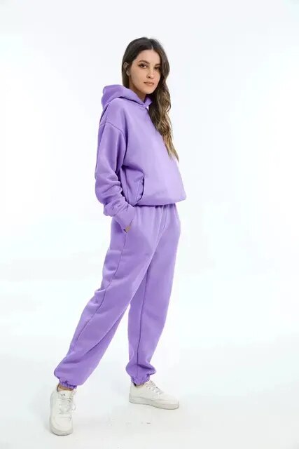 Damski Dresowy Komplet Oversize - Bluza z Kapturem, Spodnie Jogger, Ciepły Materiał