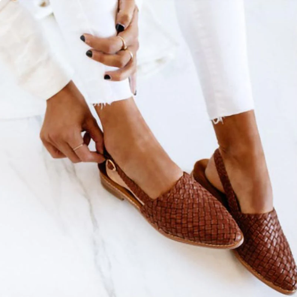 Damskie Plecione Baleriny Slingback - Oddychające, Szpiczasty Nosek, Płaska Podeszwa