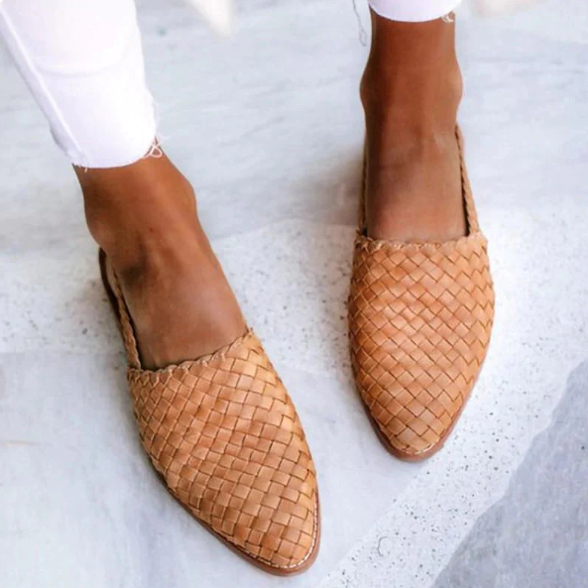 Damskie Plecione Baleriny Slingback - Oddychające, Szpiczasty Nosek, Płaska Podeszwa