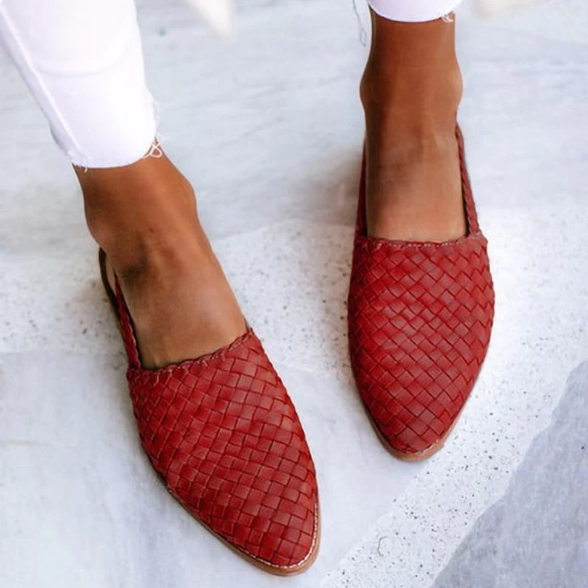 Damskie Plecione Baleriny Slingback - Oddychające, Szpiczasty Nosek, Płaska Podeszwa