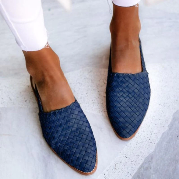 Damskie Plecione Baleriny Slingback - Oddychające, Szpiczasty Nosek, Płaska Podeszwa