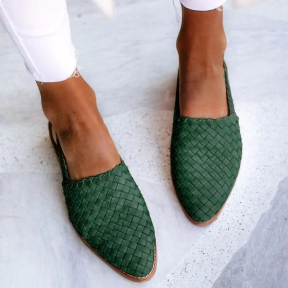 Damskie Plecione Baleriny Slingback - Oddychające, Szpiczasty Nosek, Płaska Podeszwa