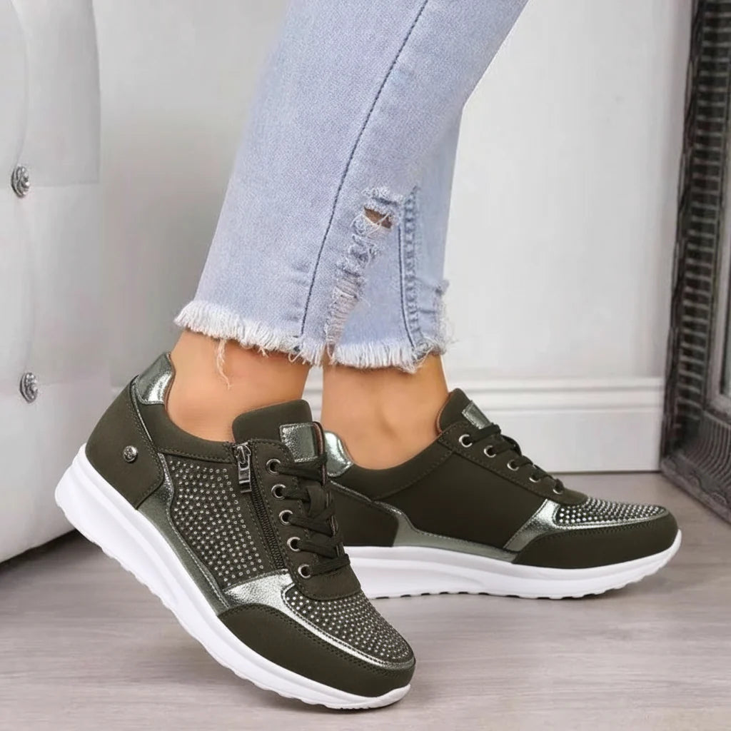 Damskie Sneakersy - Amortyzująca Podeszwa, Boczny Zamek, Oddychająca Siateczka