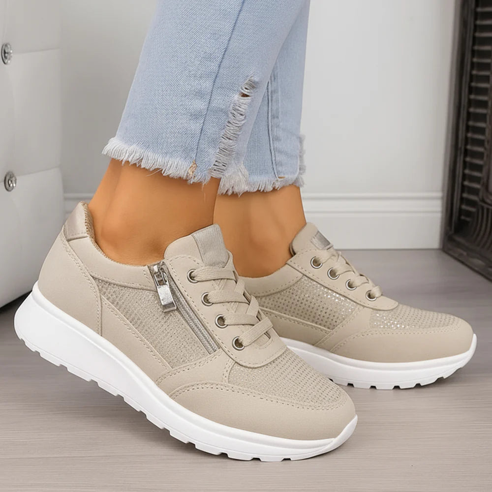 Damskie Sneakersy - Amortyzująca Podeszwa, Boczny Zamek, Oddychająca Siateczka