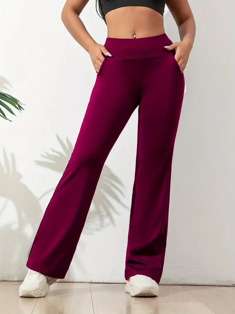 Damskie Spodnie do Jogi z Nogawkami typu Flare - Wysoki Stan, Boczne Kieszenie, Bootcut