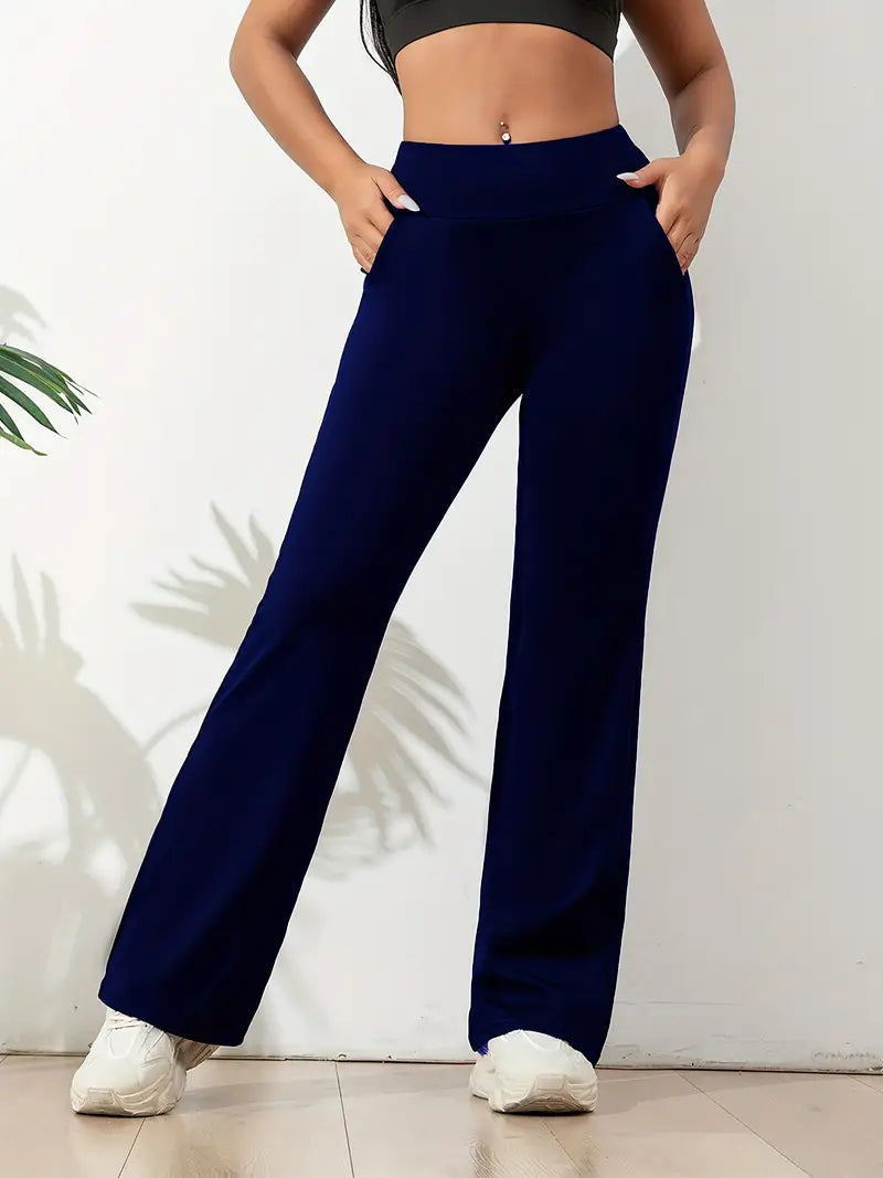 Damskie Spodnie do Jogi z Nogawkami typu Flare - Wysoki Stan, Boczne Kieszenie, Bootcut