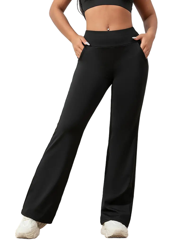 Damskie Spodnie do Jogi z Nogawkami typu Flare - Wysoki Stan, Boczne Kieszenie, Bootcut