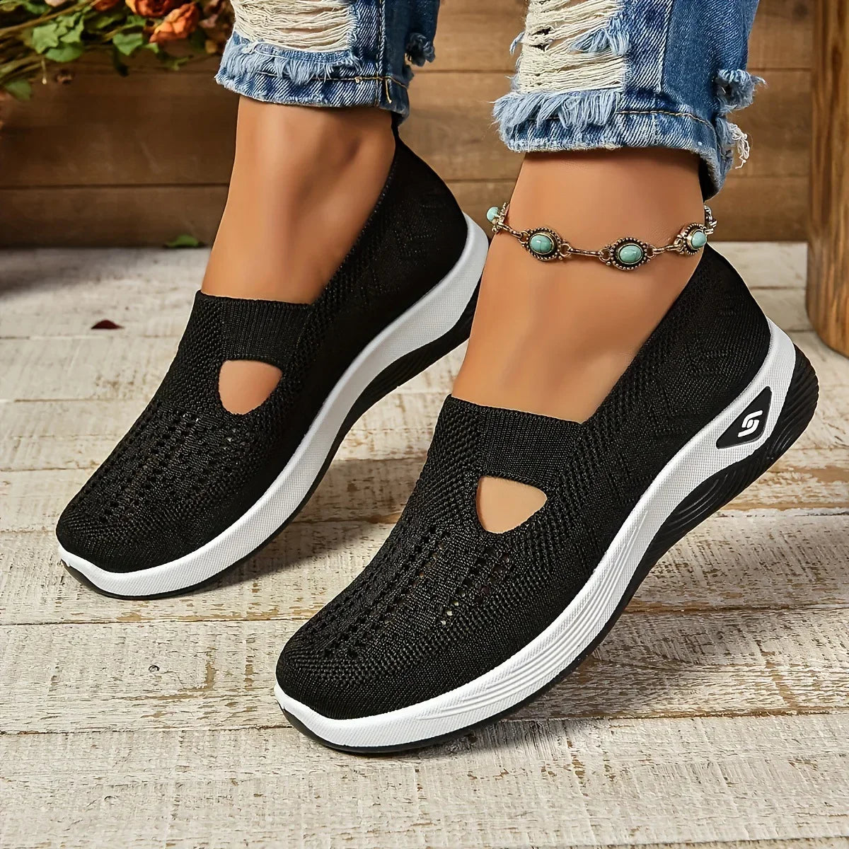 Damskie Wsuwane Sneakersy z Siatki - Przewiewna Cholewka, Przyczepna Podeszwa, Lekka Konstrukcja