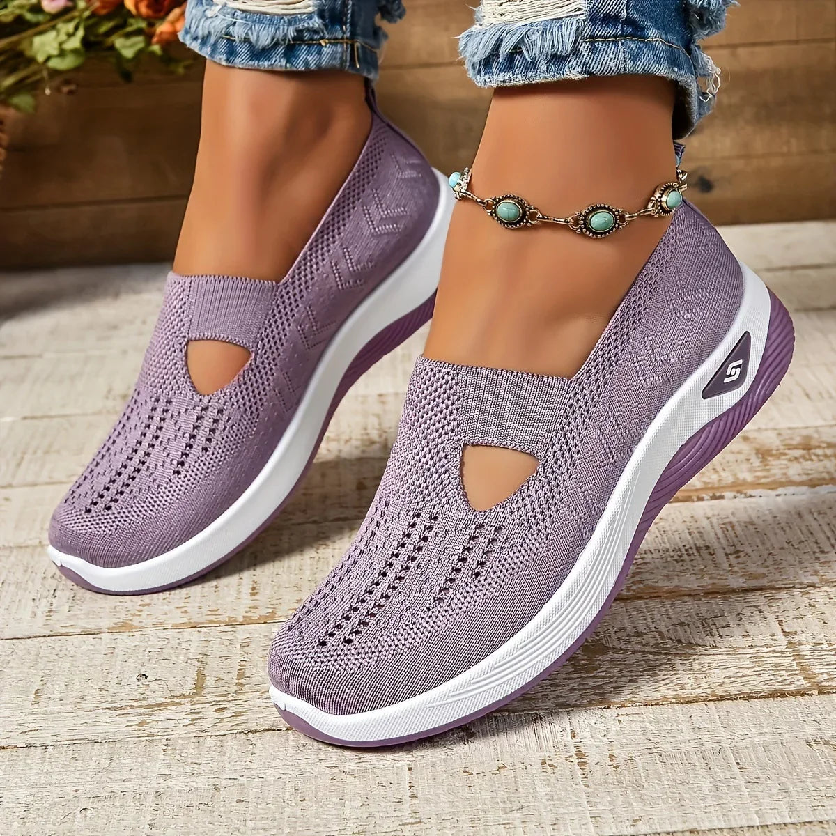 Damskie Wsuwane Sneakersy z Siatki - Przewiewna Cholewka, Przyczepna Podeszwa, Lekka Konstrukcja