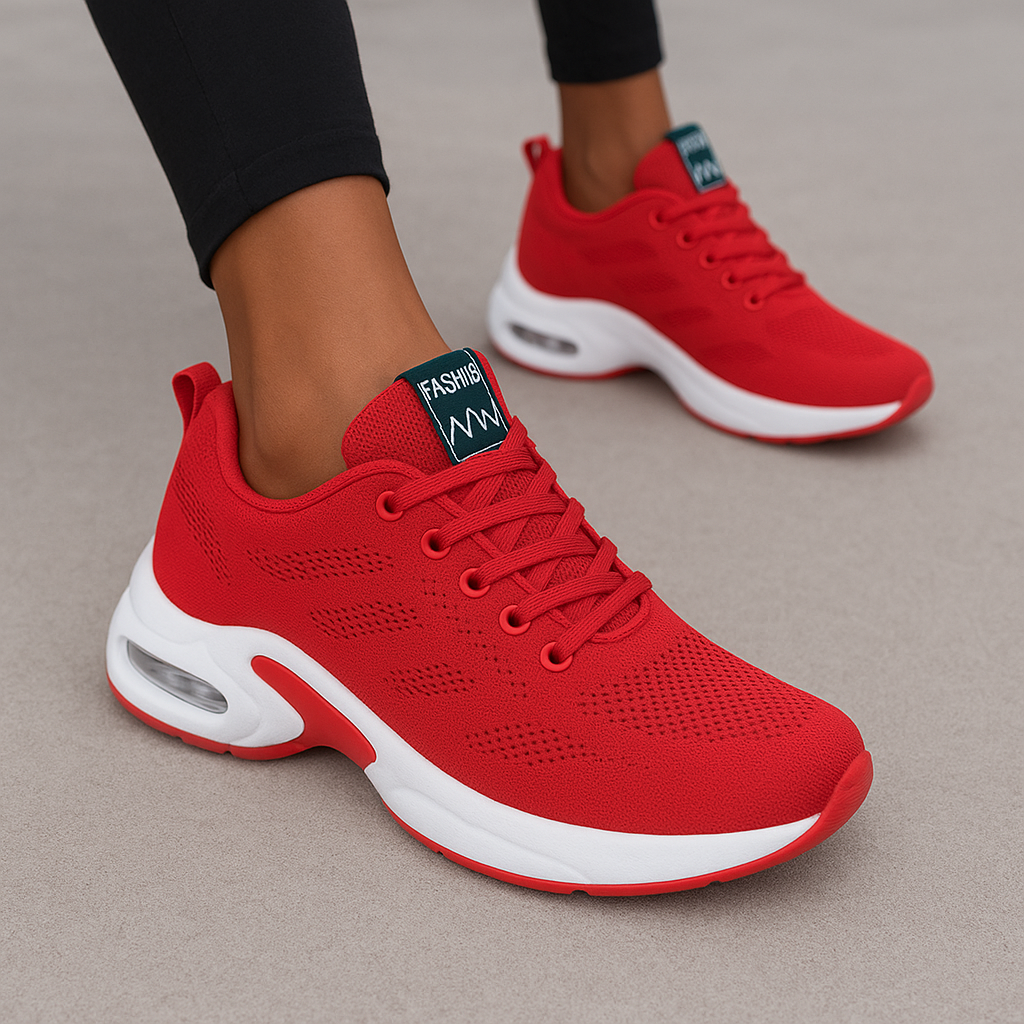 Damskie Buty Sportowe - Cholewka z Siateczki, Profilowana Podeszwa, Sznurowane