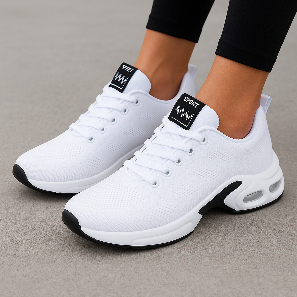 Damskie Buty Sportowe - Cholewka z Siateczki, Profilowana Podeszwa, Sznurowane