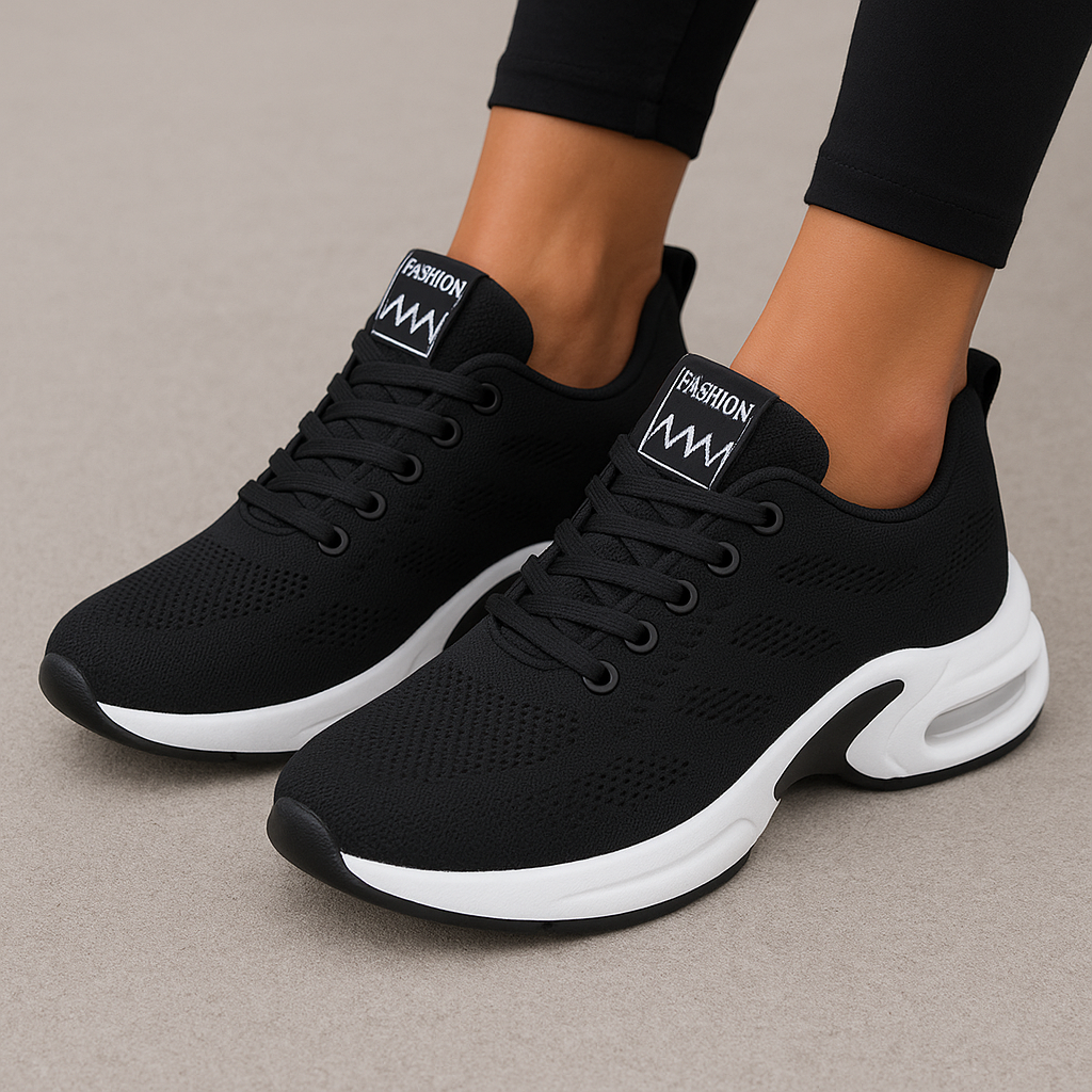 Damskie Buty Sportowe - Cholewka z Siateczki, Profilowana Podeszwa, Sznurowane