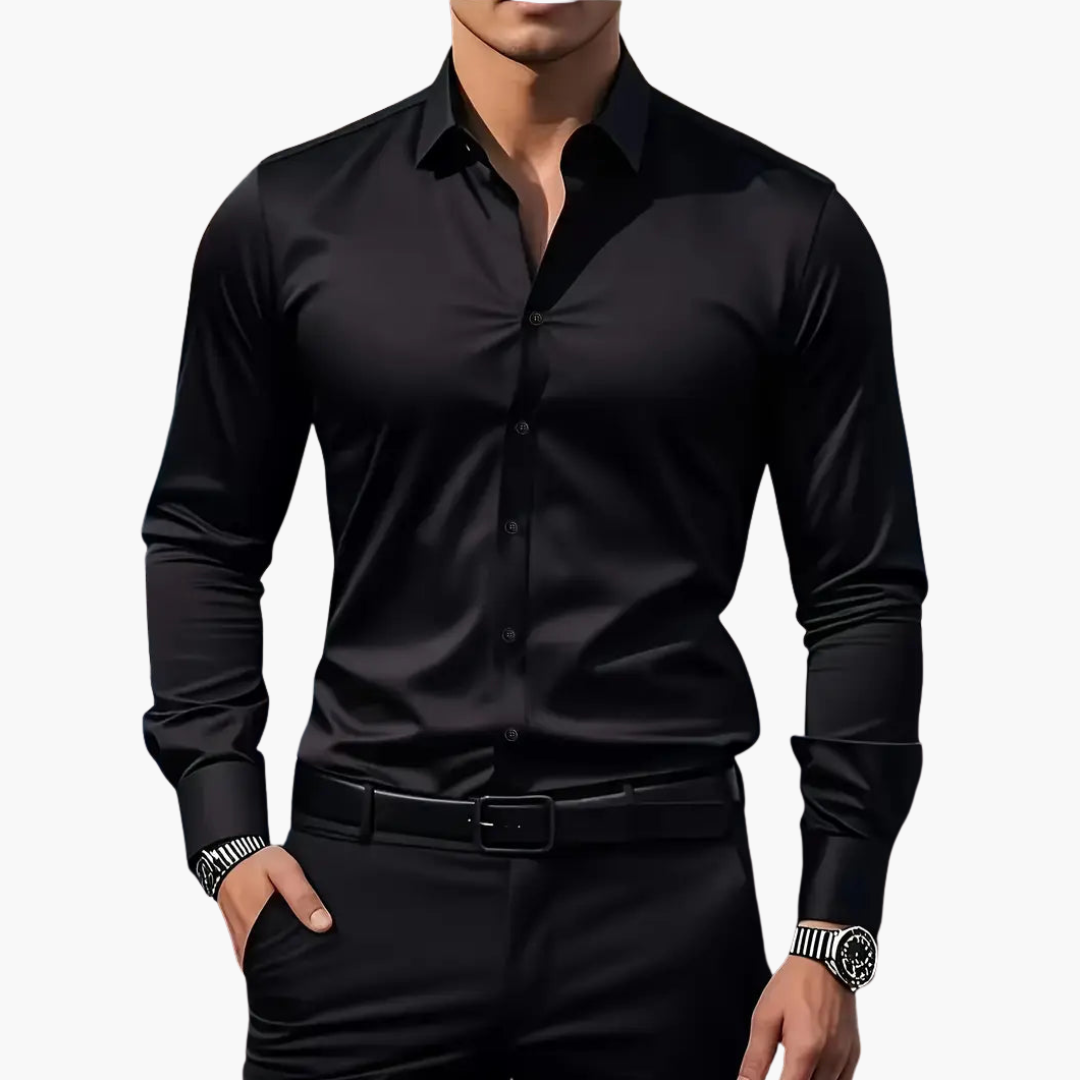 Elegancka Koszula Męska Slim Fit Klasyczny Kołnierzyk, Długi Rękaw, Gładki Wzór