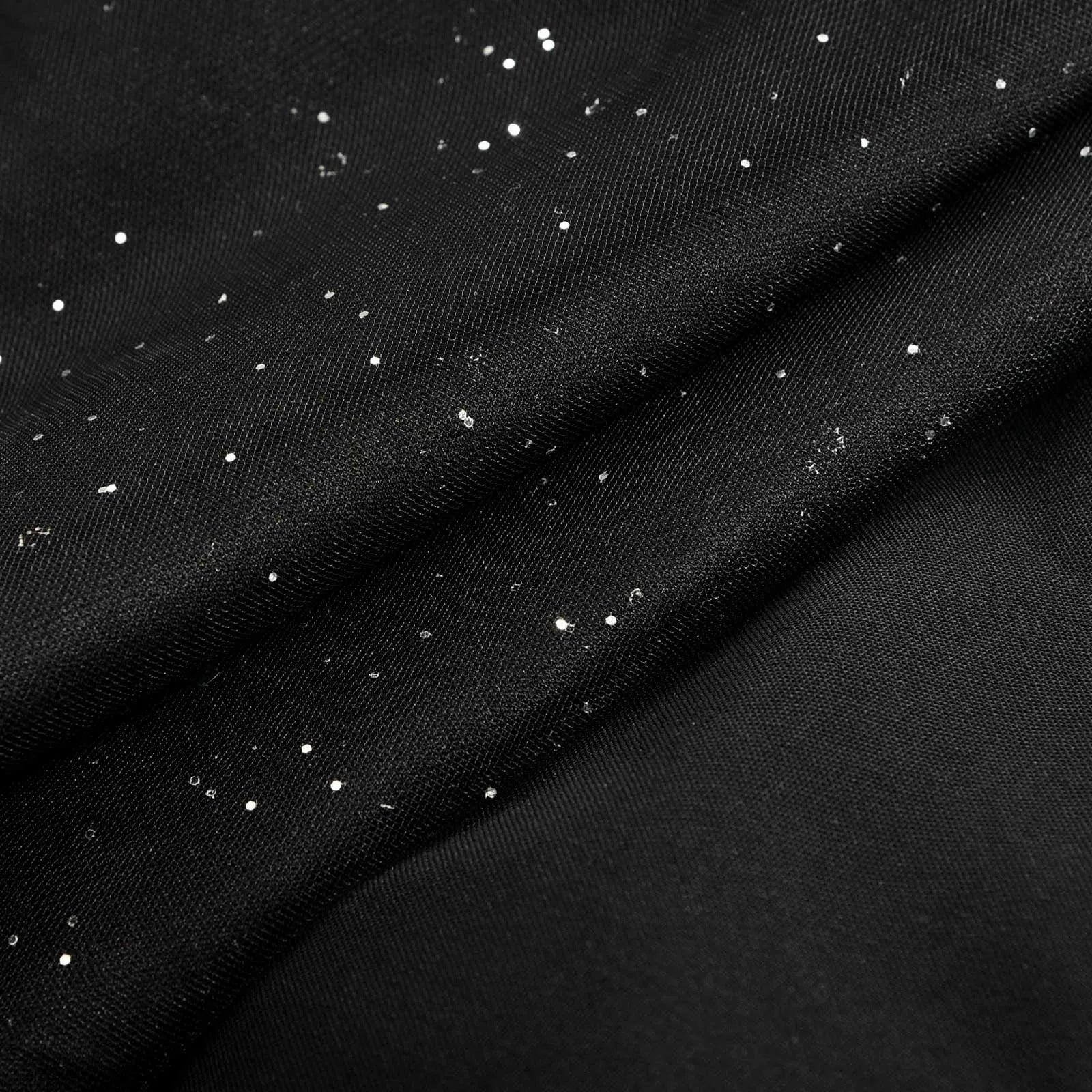 Elegancki Kombinezon Damski - Prześwitująca Góra, Cekiny, Szerokie Nogawki