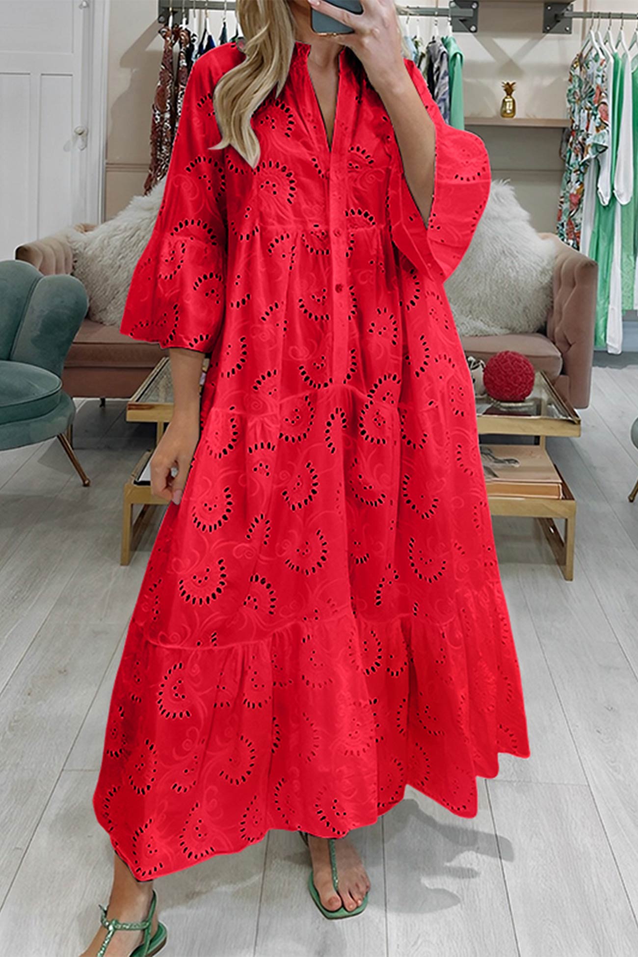Haftowana Sukienka Maxi Damska Oversize Boho