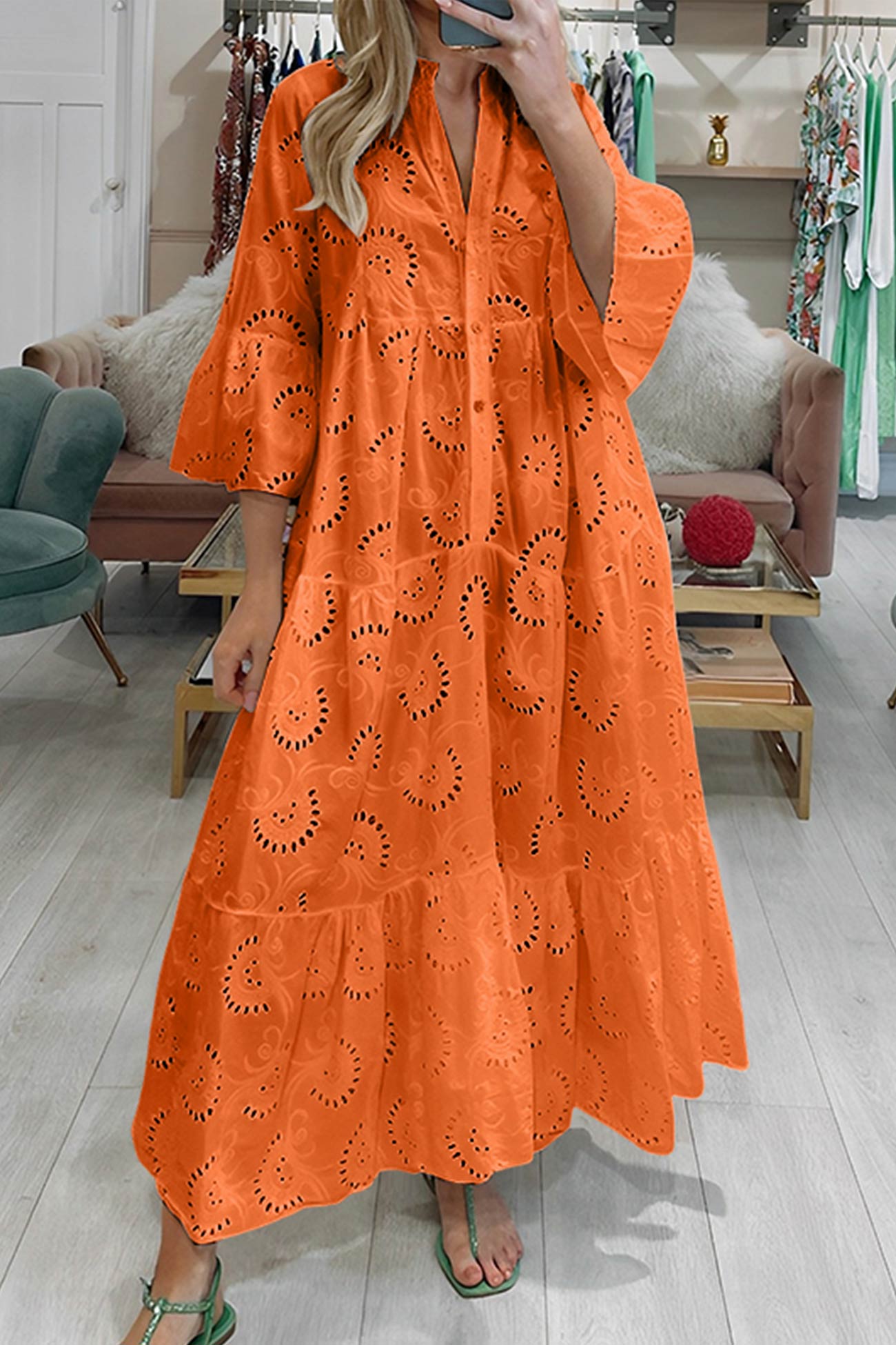 Haftowana Sukienka Maxi Damska Oversize Boho