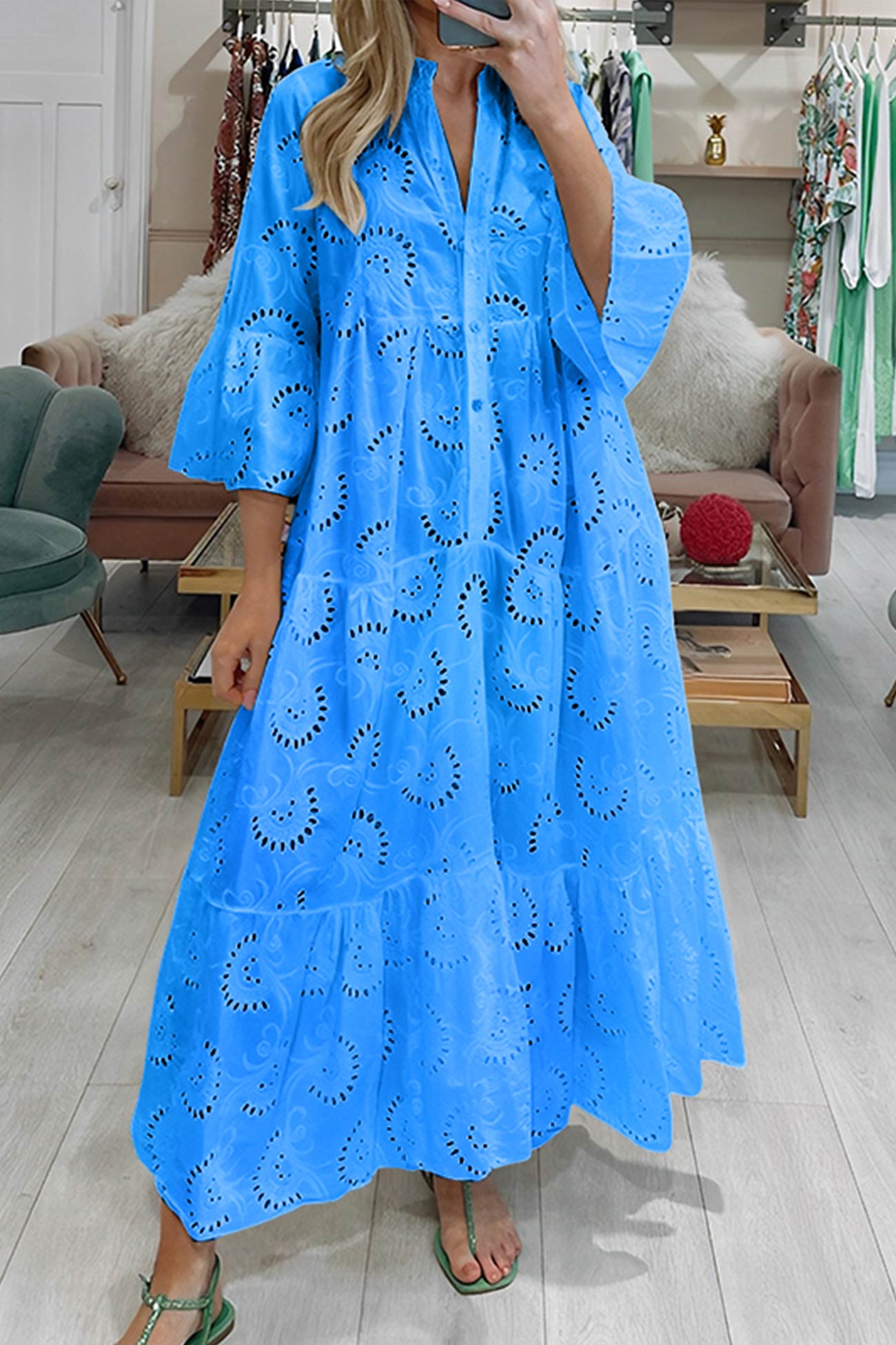 Haftowana Sukienka Maxi Damska Oversize Boho