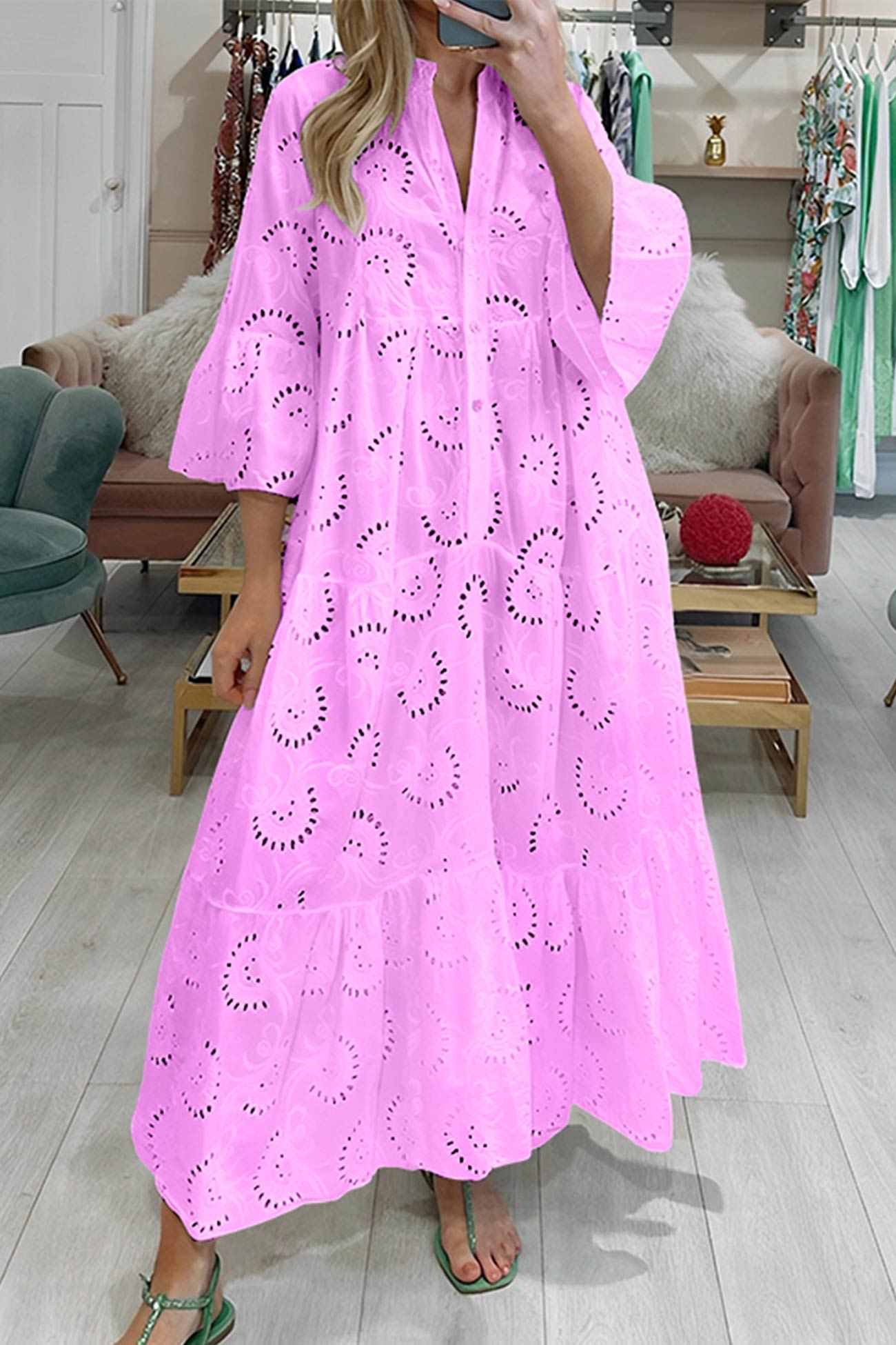 Haftowana Sukienka Maxi Damska Oversize Boho