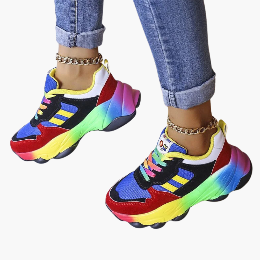 Kolorowe Sneakersy Damskie Lekka Konstrukcja, Sznurowane, Styl Sportowy