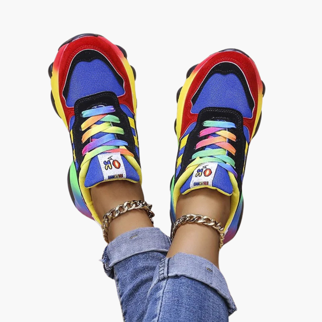 Kolorowe Sneakersy Damskie Lekka Konstrukcja, Sznurowane, Styl Sportowy