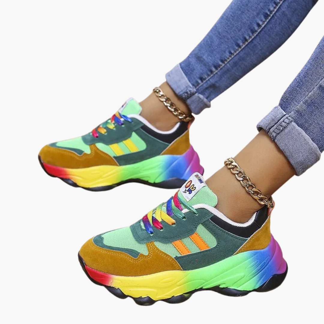 Kolorowe Sneakersy Damskie Lekka Konstrukcja, Sznurowane, Styl Sportowy