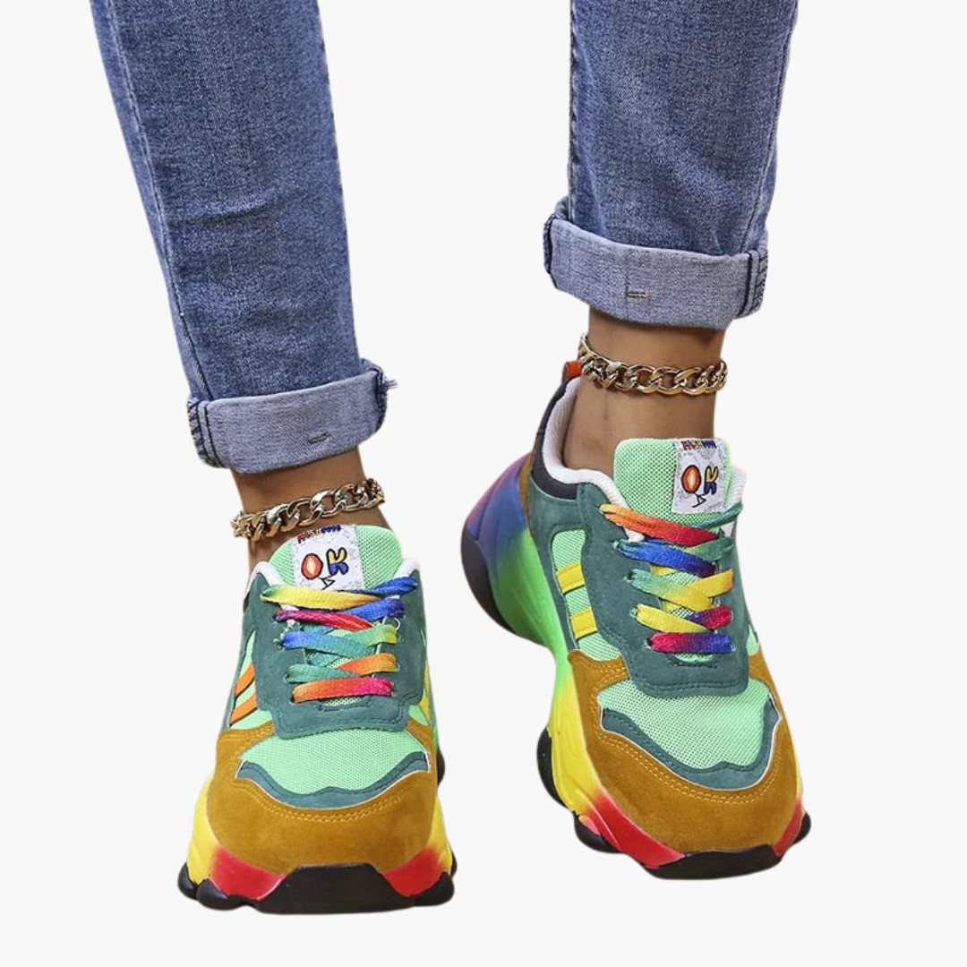 Kolorowe Sneakersy Damskie Lekka Konstrukcja, Sznurowane, Styl Sportowy