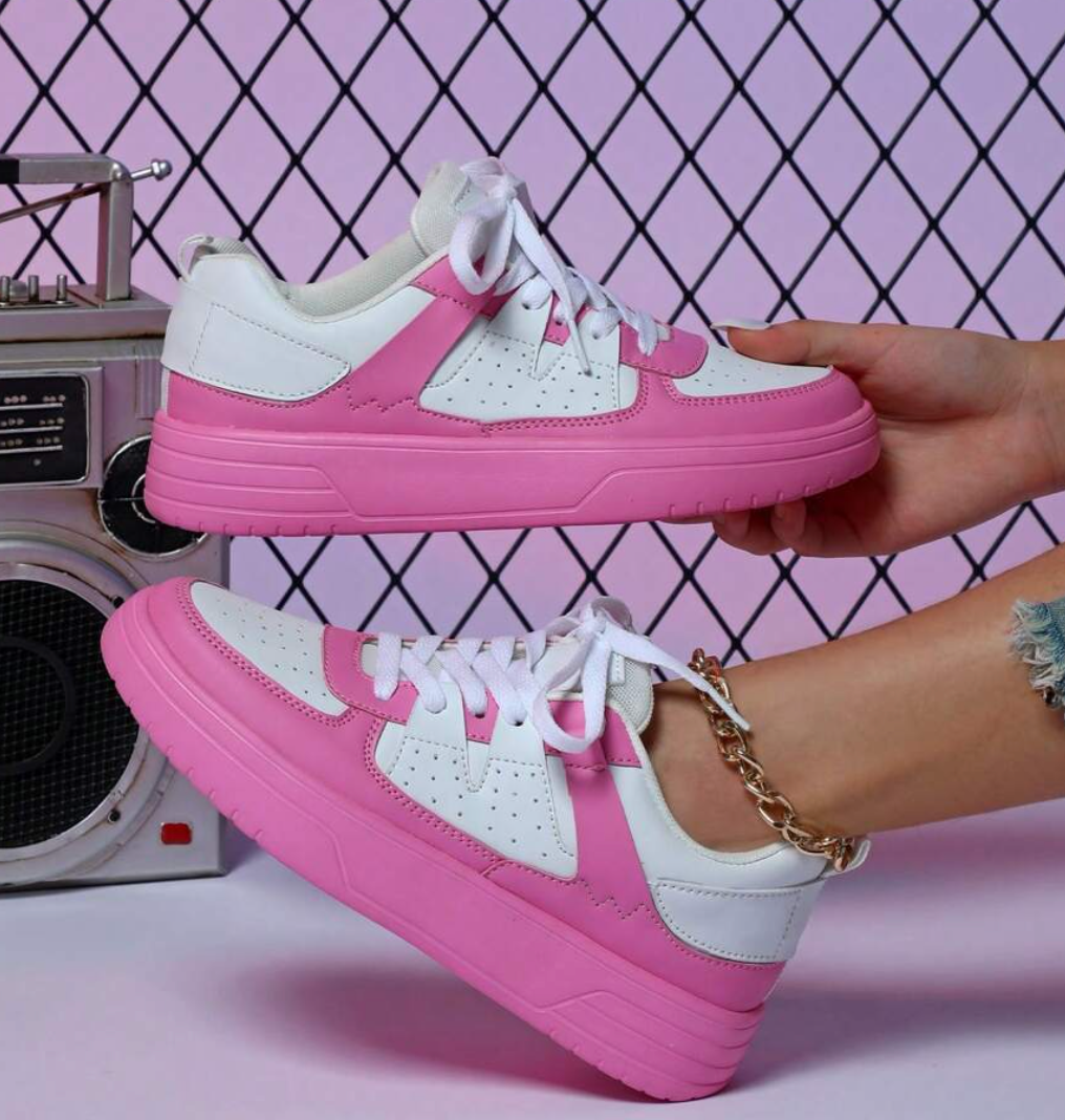 Kolorowe Sneakersy Damskie Sylviane - Gruba Podeszwa, Panelowy Design, Perforowana Cholewka
