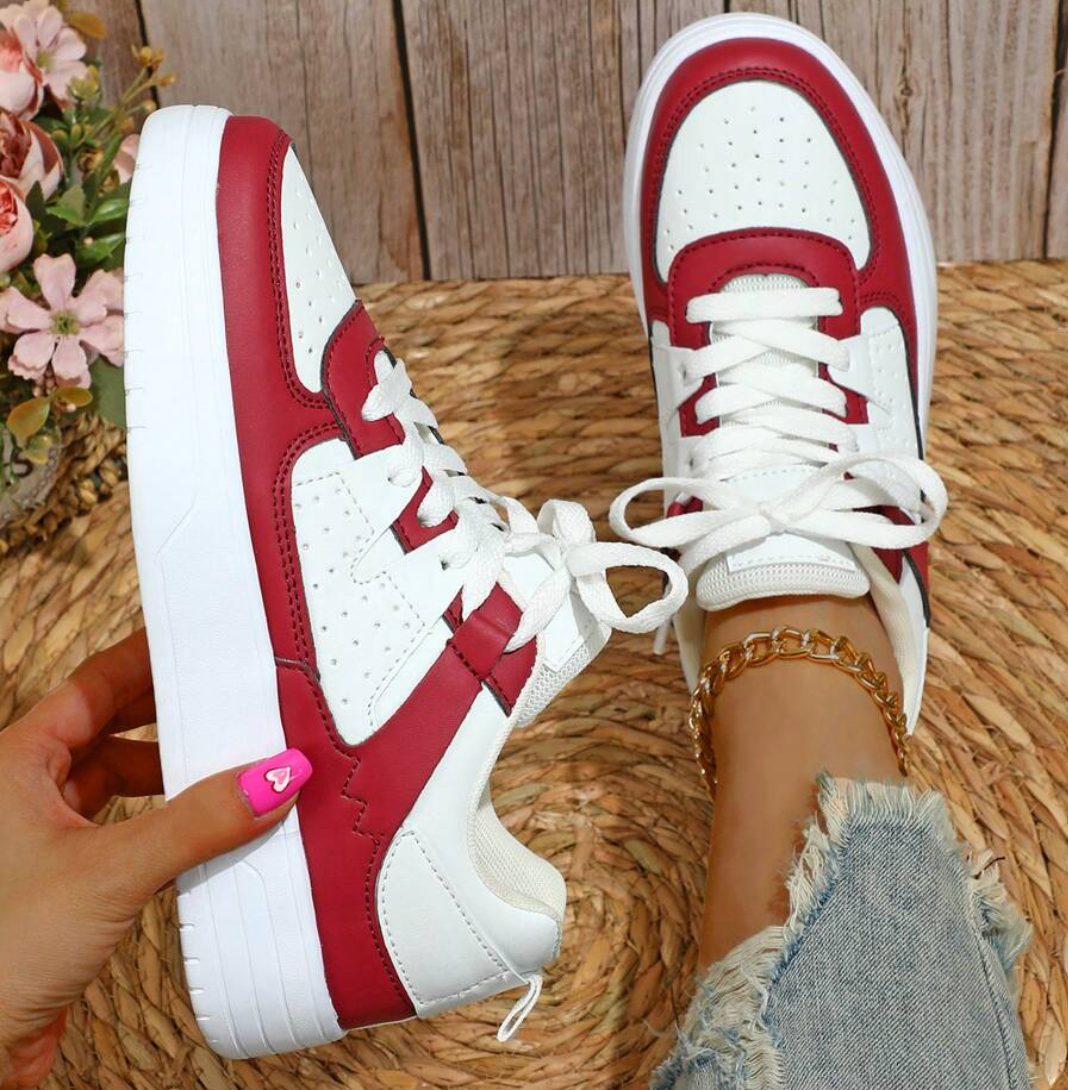 Kolorowe Sneakersy Damskie Sylviane - Gruba Podeszwa, Panelowy Design, Perforowana Cholewka