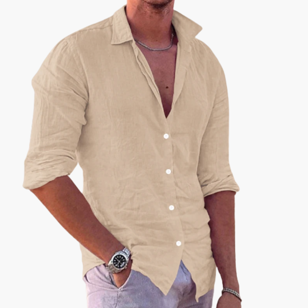 Koszula męska o dopasowanym kroju, casualowa, z kontrastowymi guzikami, z długim rękawem