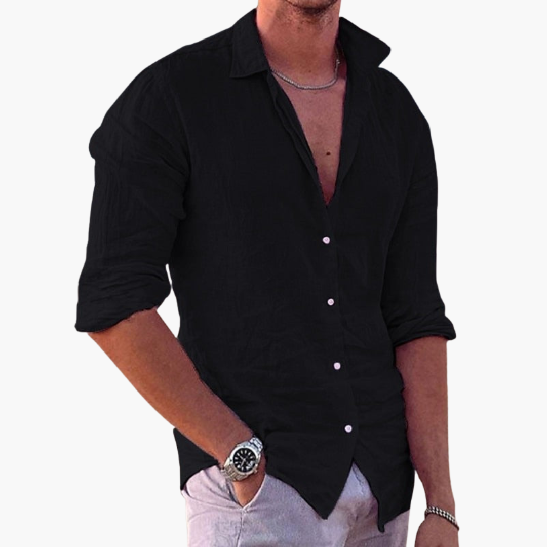 Koszula męska o dopasowanym kroju, casualowa, z kontrastowymi guzikami, z długim rękawem