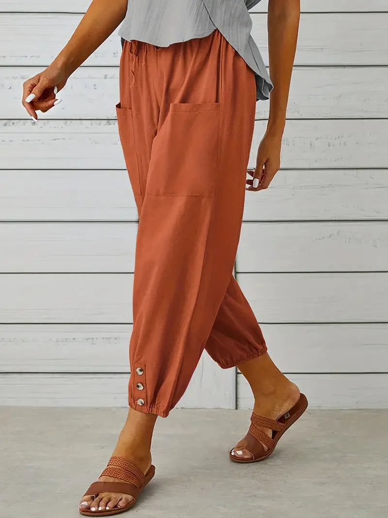 Luźne Spodnie Damskie Haremki Z Guzikami