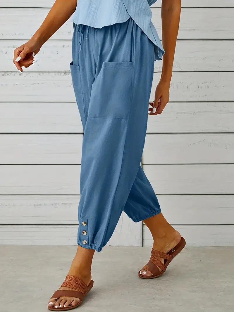 Luźne Spodnie Damskie Haremki Z Guzikami