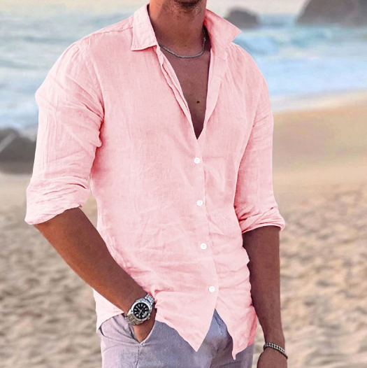 Męska Koszula Letnia - Podwijane Rękawy, Klasyczny Kołnierzyk, Kieszeń na Piersi