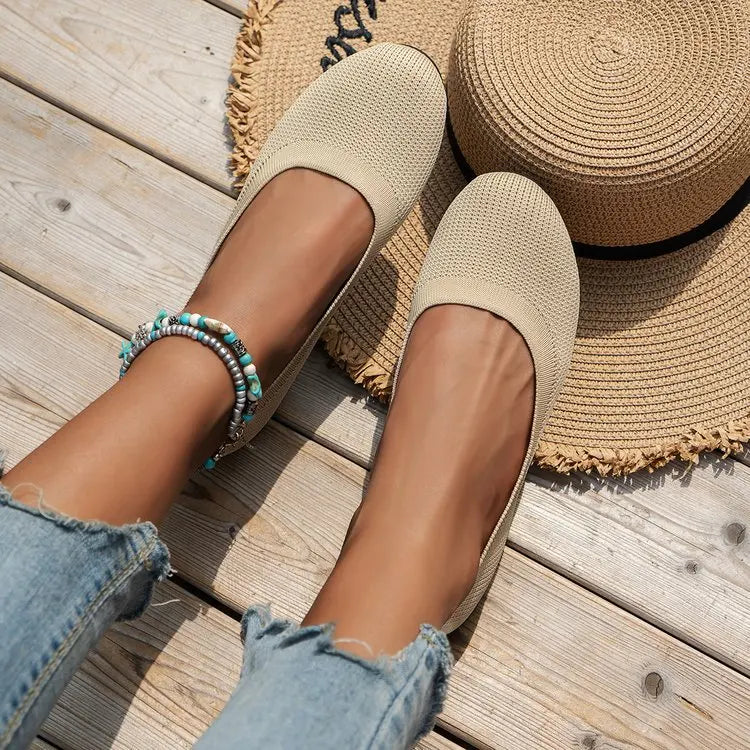 Baleriny Damskie - Elastyczna Cholewka, Wkładka Amortyzująca, Minimalistyczny Design