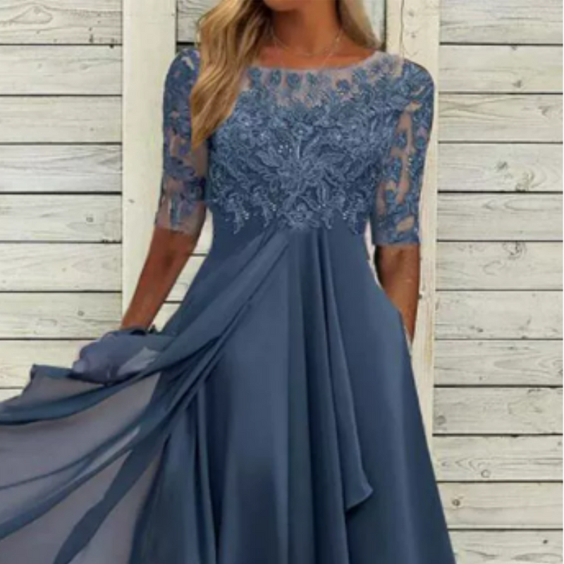 Elegancka Sukienka Maxi Damska Wieczorowa Z Koronką