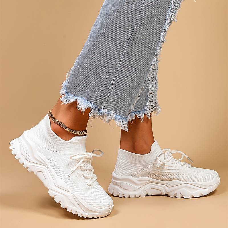 Ortopedyczne Sneakersy na Platformie Dzianina Podparcie Komfort